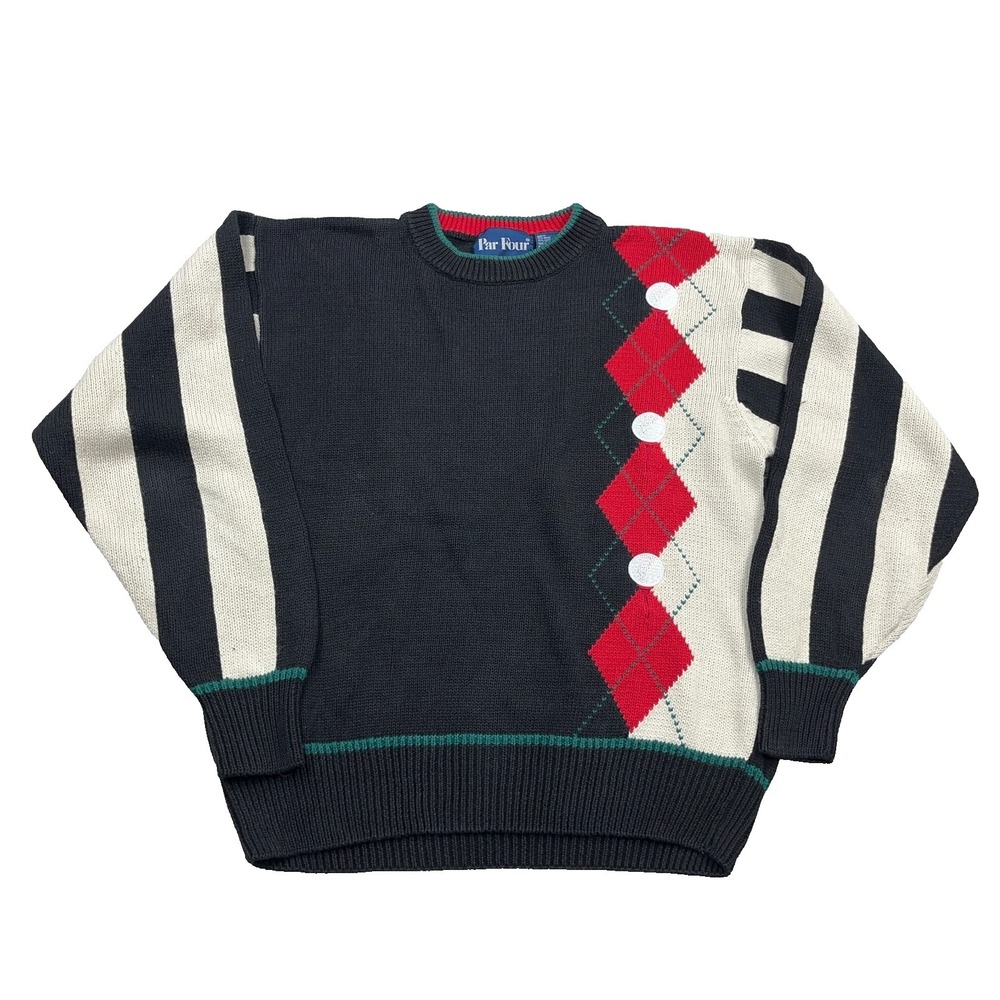 Vintage Golf Sweatshirt Men Medium Crewneck Sweater 90s Grandpa Colorblock Cosby